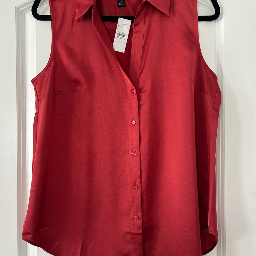 Ann Taylor Red Sleeveless Blouse